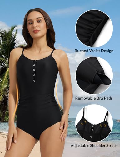 baleaf Women's Button up One Piece Swimsuits Tummy Control Bathing Suits 2025 Modest Full Coverage Swimwear Adjustable Strap4