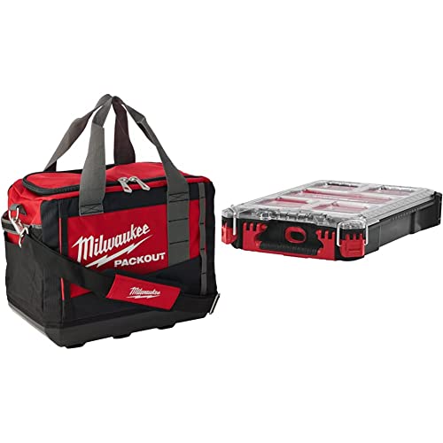 Milwaukee 932471066 PACKOUT Duffel Bag 38cm, Red & 0 932464083 PACKOUT Compact Organiser Case, Red