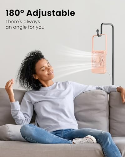 Image of Koonie USB Desk Fan, Strong Wind Ultra Quiet Small Mini Fan | 180 Tilt Folding & 3 Speeds Adjustable, USB-C Corded Powered Personal Fan for Office Desktop Bedroom, Pink, NO BATTERY