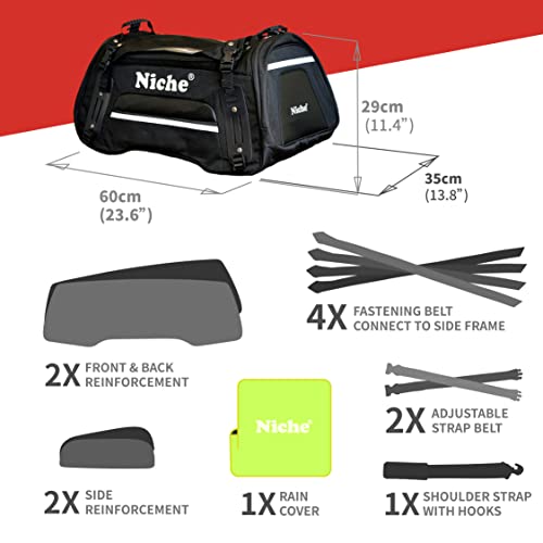 Alforja Niche para motocicleta de 60L con cubierta impermeable de lluvia neón y ribete reflectante, ajuste universal para motos deportivas y touring miniatura 3