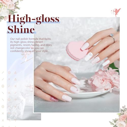 Beetles Wedding Gel Nail Polish Set - 6 Colors Nude Pink Mauve White Glitter Gel Polish Kit, Soak Off UV Led DIY Nail Art Home Manicure for Bride