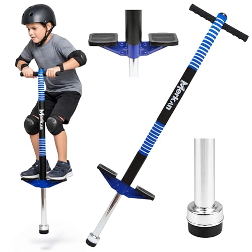 Merkan Pogo Stick Jump Stick Springen Muster für Kinder Jungen und Mädchen Lenker aus Weichschaum bis 70 kg (Schwarz/Blau)