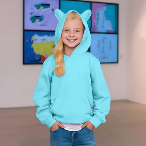 Cute Hoodies for Girls Hooded Sweatshirts 2025 Kids Long Sleeve Pullover Fall Fleece Tops Large Solid Block Clothes4