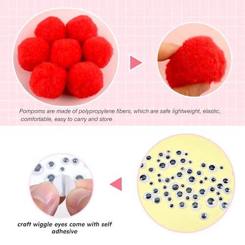 TOAOB 50pcs Pom Poms 50mm Large Fluffy Red Fuzzy Pompoms Balls with Wiggle Eyes for DIY Crafts Decorations - Image 3