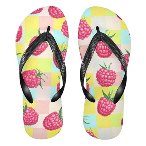 Raspberry Checkerboard Coloful Flip Flops for Beach Thong Sandals Anti-slip Lightweight Shower Shoes for House Indoor Outdoor