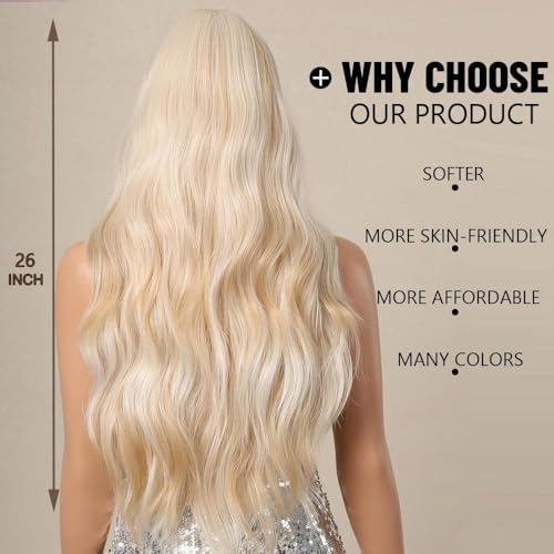 Esmee Long Wavy Mixed Blonde Wig for Women Natural Synthetic Hair Heat Resistant Blend Wigs with Fringe, 26 Inch (Pack of 1) - Image 4