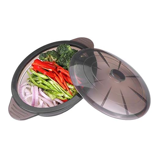 Microwave Steamer Collapsible Bowl-Silicone Steamer with Handle & Lid for Meal Prep with Detachable Partition, Easy to Store, BPA Free,Microwave Cookware, Freezer & Dishwasher Safe, Black