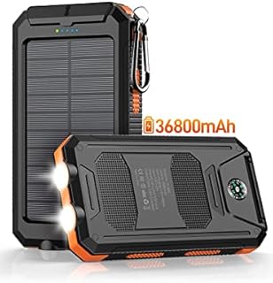Power-Bank-Portable-Charger-Solar - 36800mAh Waterproof Portable External Backup Battery Charger Built-in Dual QC 3.0 5V3.1A Fast USB and Flashlight for All Phone and Electronic Devices (Orange)
