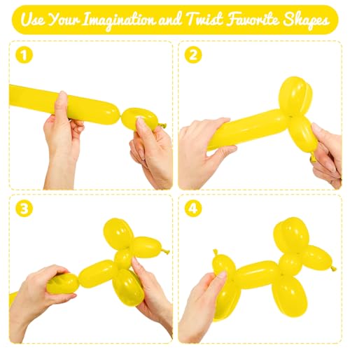 Image of 100Pcs Yellow 260 Balloons, Long Balloon for Tying Balloon Arch, Long Skinny Balloons for Twisting Ballons Animal balloons Birthday Party Wedding Festival Decorations