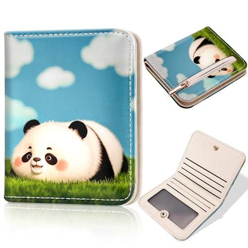 Image of Toughergun Lovely Panda RFID Small Wallet Women, Slim Thin Vegan Leather Bifold Wallet with Zipper Coin Pocket & ID Window, Cute Mini Travel Credit Card Holder Gift for Women Ladies Teen Girls
