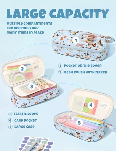 Image of SUNEE Cute Pencil Case, Large Pencil Pouch, Aesthetic Big Pencil Bag with Zipper, Kawaii Stationery Storage and Organizer, School Supplies for Teen and Adult, Boys & Girls, Heavy Duty Canvas Cute Dog