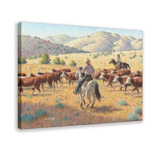 Toile cowboys Arthur Sarnoff style vintage pour décoration salon rustique