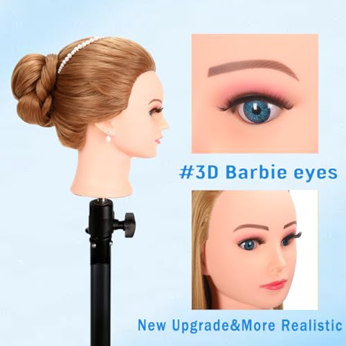 Mannequin Head 80% Human Hair for Braiding, Cosmetology Training, Hairstyling Practice - Realistic Doll Head for Beginners & Professionals