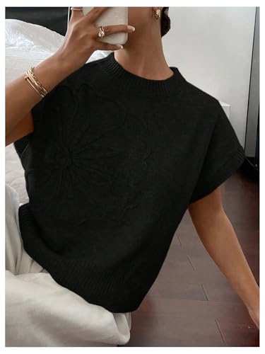 Image of SOLY HUX Women's Short Sleeve Sweater 3D Floral Sweaters Pullover Tank Tops Knit Vest Trendy Fashion Clothing