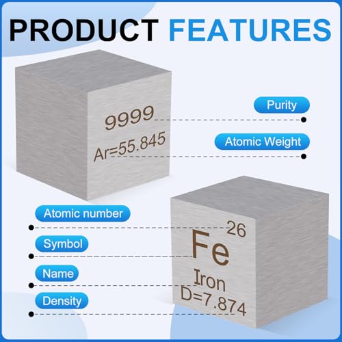 Image of 0.39 inch Iron Metal Element Cube 10MM Density Cubes 99.99% High Purity, Periodic Table of Elements Collection for Element Collections Hobbies, Pure Iron Cube(Fe 0.39 Inch)