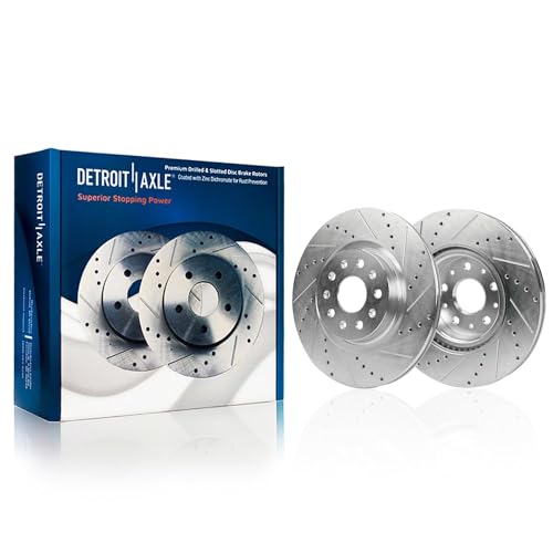 Image of Detroit Axle - Front Brake Kit for 2021-2024 Chevrolet Camaro, Drilled and Slotted Disc Brake Rotors Ceramic Brakes Pads 2022 2023 Replacement : 13.58 inch inch Rotor