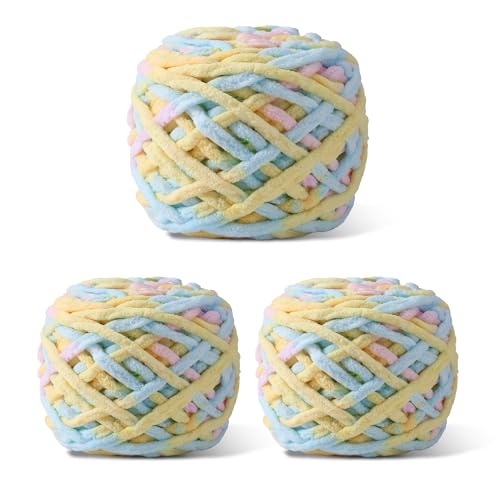 Image of Plush Chenille Chunky Yarn for Crocheting 100g(54.6yd) - Bulky Thick Fluffy Yarn for Knitting- Soft Velvet for Baby, Blanket Knitting Blanket Yarns- Amigurumi Yarns (3-Cotton Candy)