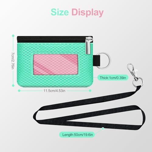 Image of Minimalist RFID Blocking Small Wallet with ID Window,WaterResistant Zip Id Case Wallet with Lanyard Keychain for Cards,Cash,Travel,Women,Men (Mint Green /Pink)