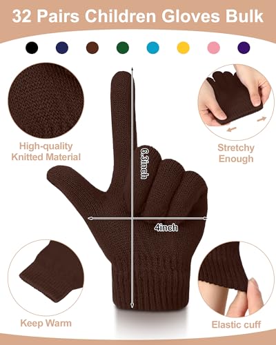 Image of JaGely 64 Pcs Kids Hats and Gloves Bulk Winter Beanies Hat Gloves for Toddler Boys Girls School Donation Wholesale