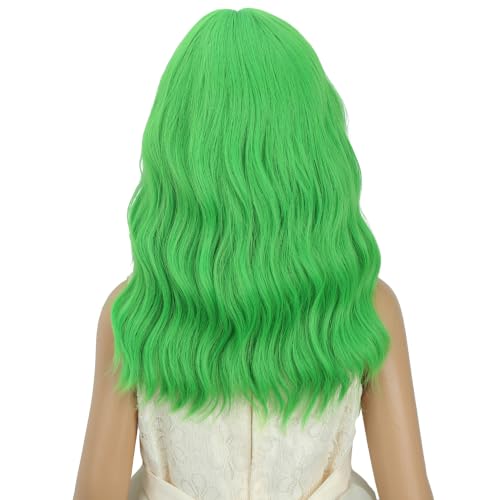 Image of Adult Green Wig Women Short Green Wavy Curly Wigs Adult Wig with Air Bangs Synthetic Cosplay Hair Wigs