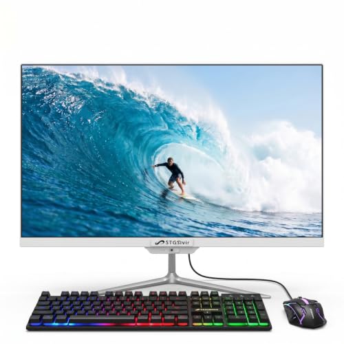 Image of STGSivir All in One Desktop Computer, 23.8 inch FHD Display, Intel Core i7 up to 3.9G, 16GB RAM, 512GB SSD, WiFi 5, BT, RGB Keyboard & Mouse, Webcam, Windows 11 Home,White