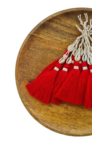 Image of Zippy Flora Handmade Cotton Tassels with Cowrie Shells for DIY & Crafts Project, Pack of 10 (Red)