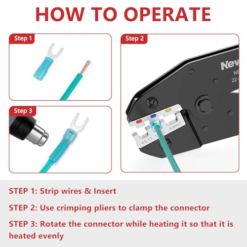 Image of Newdeli Wire Crimping Tool for Heat Shrink Wire Connectors - AWG 22-10 Ratchet Wire Crimper Tool for Electrical Insulated Nylon Wire Terminals Heatshrink Butt Connectors Ratcheting Crimping Plier