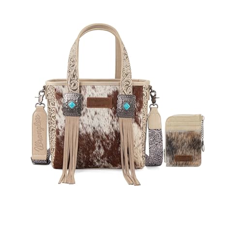 Wrangler Cowhide Tote Bag for Women with Card Wallet Set