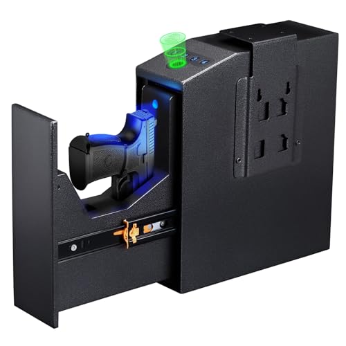 IDMIDM Pistol Safe Upgraded,0.1 Seconds Quick Access Auto Sliding Door Hand Gun Safe for Handgun,with Biometric Fingerprint, PIN Code,Key Access,for Bedside, Desk,Office Safety (Upgraded Pistol Safe)