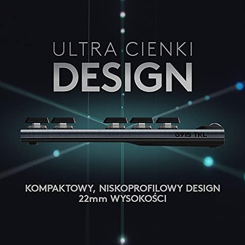 Logitech G915 TKL LIGHTSPEED Wireless RGB Mechanical Gaming Keyboard, Bezprzewodowa klawiatura do gier bez klawiatury numerycznej RGB LIGHTSPEED, Linear Przełączniki,PC/Mac - Czarny