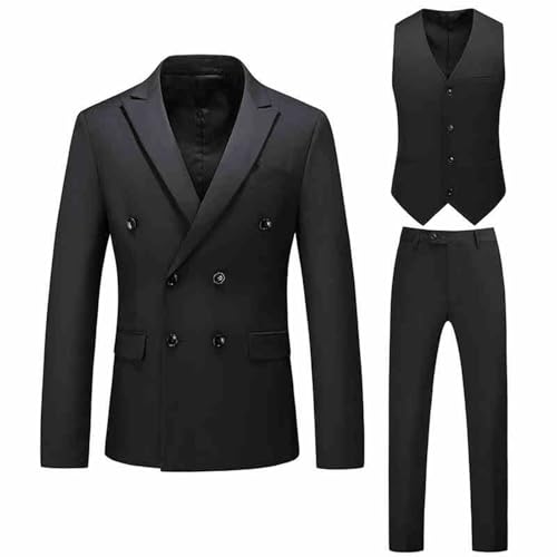 Mens Suit 3 Piece Set Double Breasted Tuxedo Suit Set Slim Fit Blazer Jacket Vest Pants Set