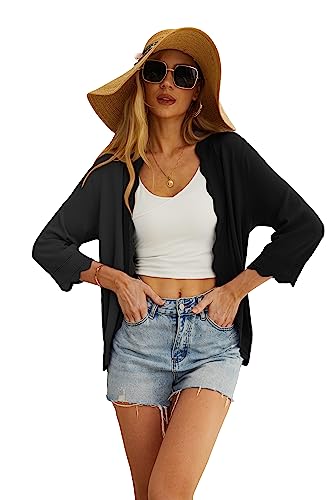 Grecerelle GC8083-C-BLACK-S-FBA2 Women'S 3/4 Sleeve Summer Cardigan Lightweight Casual Open-Front Cropped Shrug Sweaters thumb #6