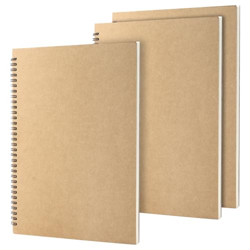 SYUTBOU 3 Cuadernos de Dibujo A4 con Espiral, 30 Hojas, 160 g/m², Blocs de Dibujo con Encuadernación en Espiral A4 en Blanco, Cuadernos en Blanco para Bocetos, Caracteres, Escritura