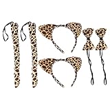 [BESTOYARD] コスプレアクセサリー ネコミミカチューシャ ヒョウ柄 ネクタイ しっぽ 動物 耳 動物コスチューム かわいい 仮装 ハロウィン お正月 舞踏会 幼稚園 演出道具 6点セット