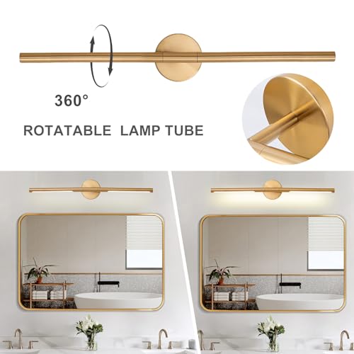 Image of Gold Bathroom Light Fixtures Over Mirror 30 Inch, 20W 360 Rotatable Dimmable 4000K Led Vanity Light Bar, Brushed Gold Bathroom Vanity Lights Above Mirror