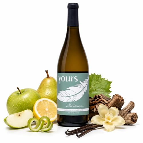 YOURS Non-Alcoholic Wine – Premium Award-Winning Wine Alternative, Alcohol-Free &amp; Monk Fruit Sweetened – 750mL Bottle (Chardonnay)