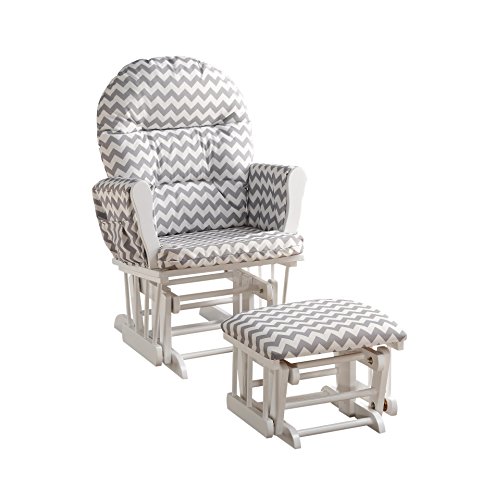 Naomi Home Brisbane Glider and Ottoman Set White/Gray Chevron