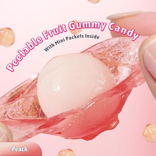 Peelable Gummy Peach Candy – Individually Wrapped Tropical Peeling Gummies Variety Pack, Low Sugar & Low Calorie, Perfect New Year Treats & Celebration Bites, Resealable Snacks (3 Pack, 9.53oz Peach)