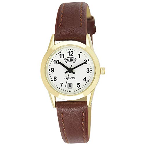 Ravel   Reloj Mujer con Calendario de día y Fecha   Cuarzo Analógico   R0706.42.2   Marrón/Color Dorado/Esfera Blanca