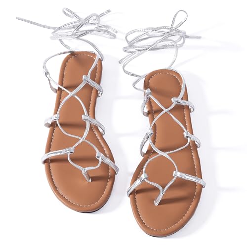 Womens Gladiator Sandals Dressy Summer Roman Strappy Ladies Lace Up Leather Flat Ankle Strap Cute Comfy Casual2