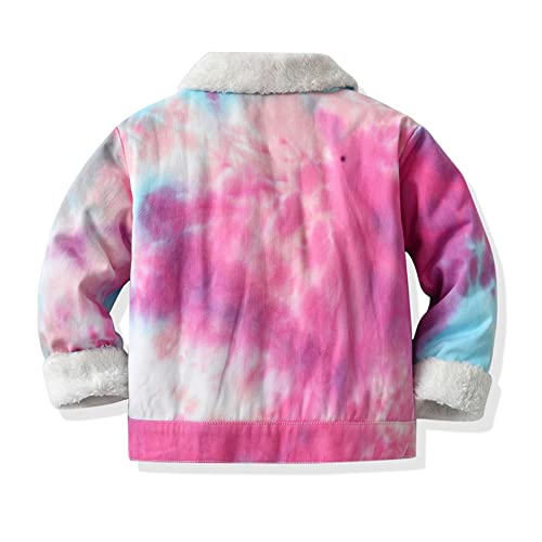 KAGAYD Girl's Vintage Basic Distressed Tie-dyed Long Sleeve Denim Jacket Warm Thicken Coats for Kids Boys3