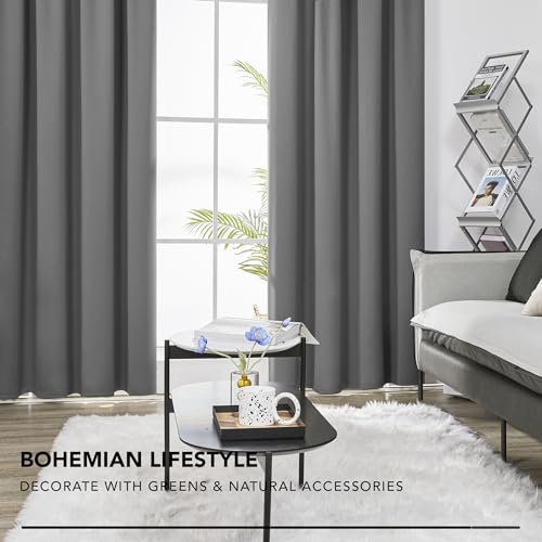 Deconovo Grey Blackout Curtains Thermal Super Soft Pencil Pleat Curtains Bedroom 46 x 54 Drop Inch Light Grey 2 Panels