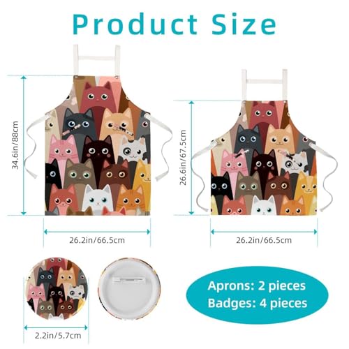Tablier de cuisine imprimé chat multicolore avec broches - 2