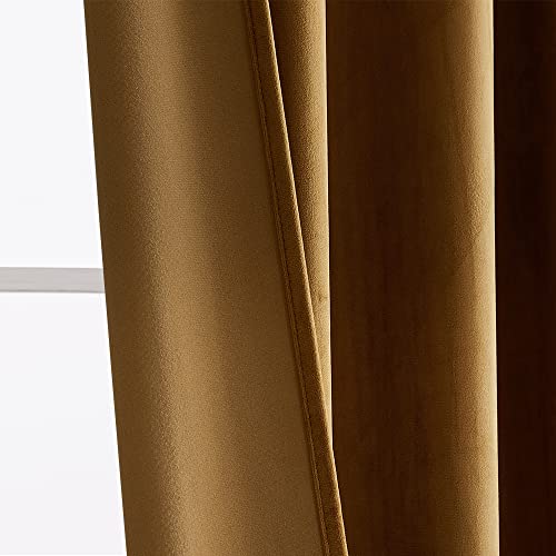 Image of RYB Home Gold Brown Velvet Curtains - Velevt Blackout Curtains for Bedroom, Vintage Mid-Century Window Decor for Living Room Hall Bedroom Library, W42 x L84 inches, 2 Panels