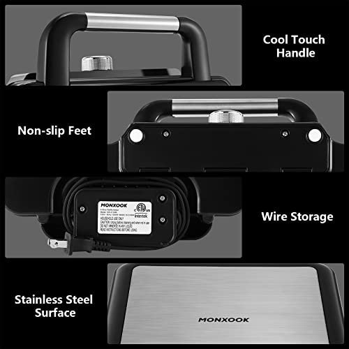 Monxook Belgian Waffle Maker, 4-Slice Non-Stick Square Waffle Maker, Anti-Overflow Waffle Iron With Browning Knob, Indicator Lights, Compact Design, Recipes Included, 1200W, Silver/Black #TOP5