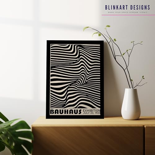 Image of BLINKART Vintage Bauhaus Retro Geometric Aesthetic Poster Gallery | Colorful Wrap Framed For Home Office Studio Living Room Modern Art Studio Decoration Abstract Shapes | (d148) | 13x10 Inch