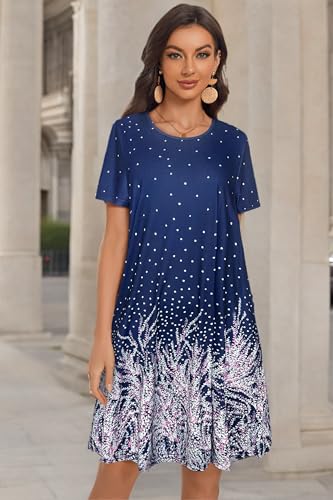 Image of My Sky Summer Dresses for Women 2026 Casual Short Sleeves Tshirt Flowy Beach Plus Size Sundress with Pockets