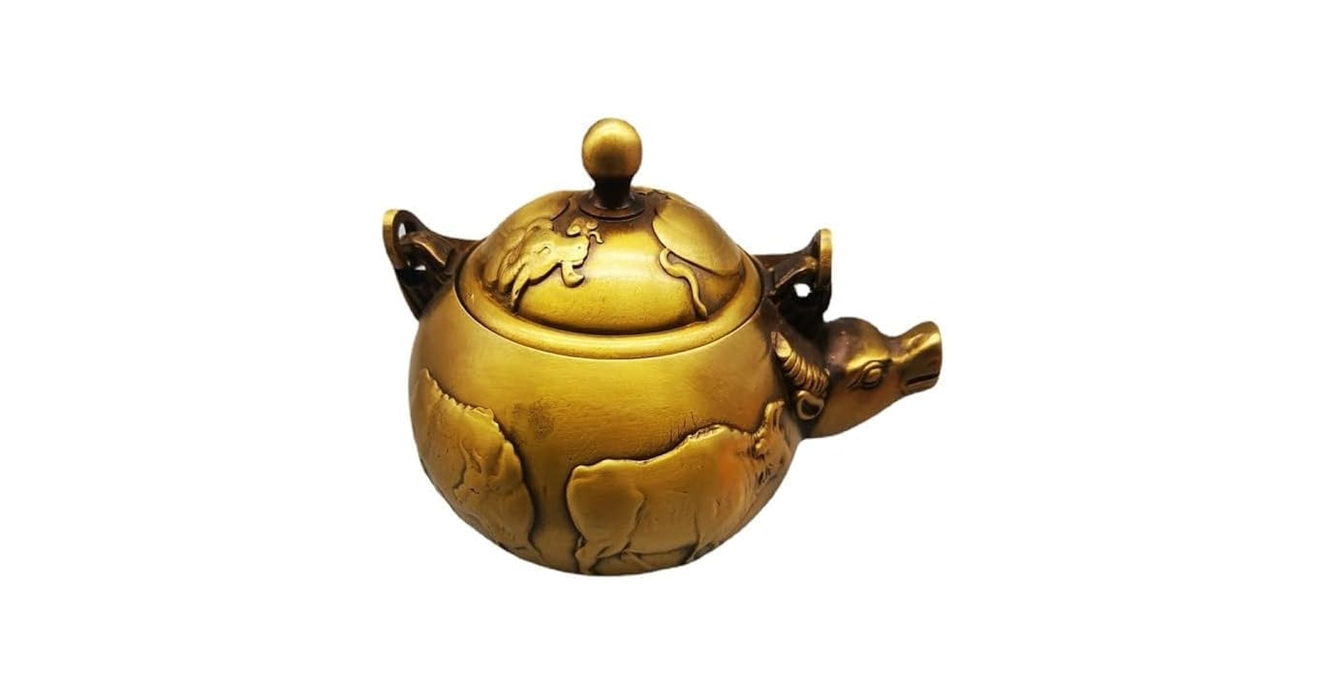 收藏黄铜茶壶酒壶铜器摆件Decoração Feng Shui 老铜包浆黄铜生肖