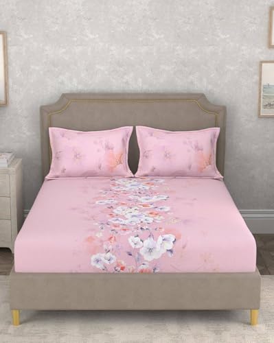 Image of Portico New York Super King Size Flat Bedsheet with 2 Pillow Covers Facets (Pink)