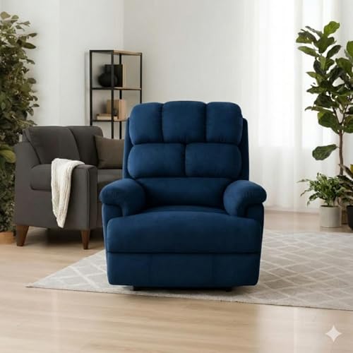 Image of Solis Royale 1 Seater Recliner Sofa Chair | Manual Recliner Lounge Sofa Chairs for Relaxing | Comfortable Cushioned | Living Room Bedroom Home, Office (Luxe-Nap - Blue, Luxe-Nap - Fabric)